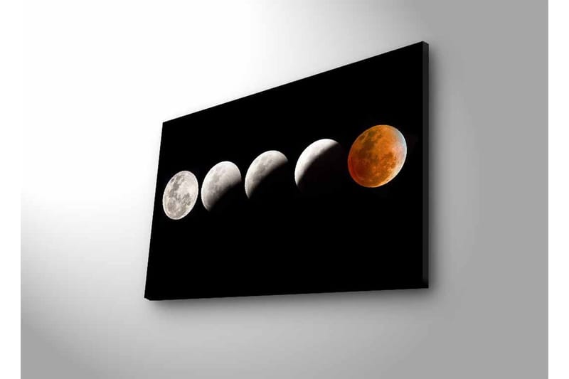Canvas-taulu LED-valaistuksella - Kuun vaiheet eri muodoissa mustalla taustalla - Harmaa / Musta / Punainen - Sisustustuotteet - Taulu & taide - Canvas-taulu