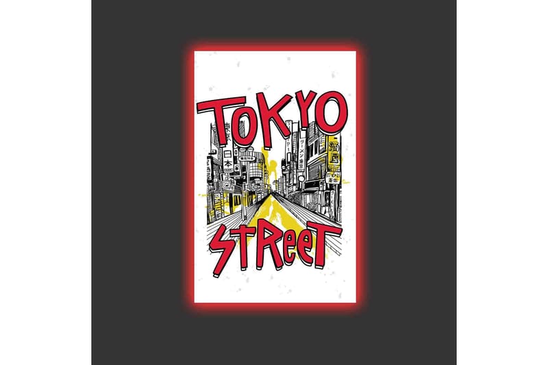 Canvas-taulu LED-valaistuksella - Kuvitus vilkkaasta kadusta Tokiossa värikkäillä kylteillä - Punainen / Keltainen / Musta - Sisustustuotteet - Taulu & taide - Canvas-taulu