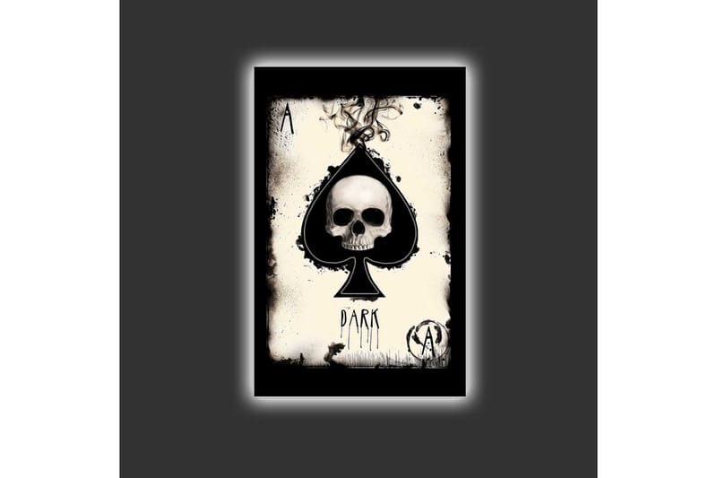 Canvas-taulu LED-valaistuksella - Lapiomainen kallo tummilla elementeillä - Musta / Valkoinen / Harmaa - Sisustustuotteet - Taulu & taide - Canvas-taulu