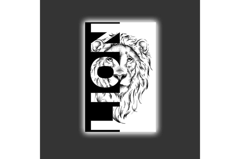 Canvas-taulu LED-valaistuksella - Leijonanpää graafisilla elementeillä - Musta / Valkoinen - Sisustustuotteet - Taulu & taide - Canvas-taulu