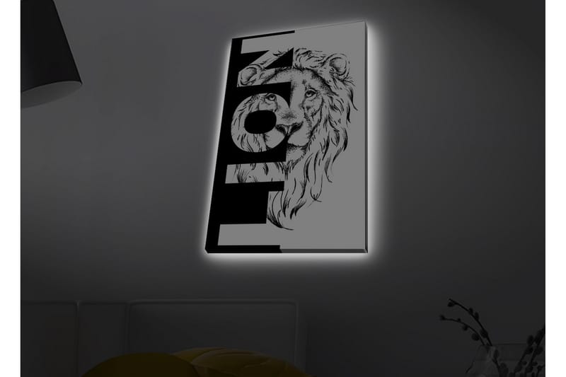Canvas-taulu LED-valaistuksella - Leijonanpää graafisilla elementeillä - Musta / Valkoinen - Sisustustuotteet - Taulu & taide - Canvas-taulu