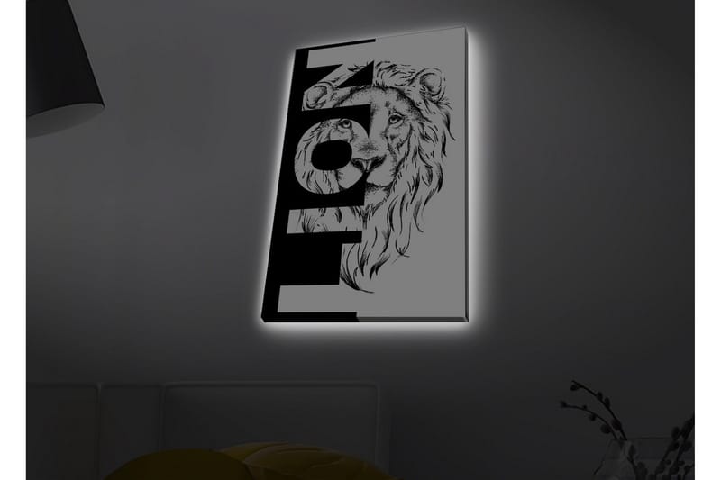 Canvas-taulu LED-valaistuksella - Leijonanpää graafisilla elementeillä - Musta / Valkoinen - Sisustustuotteet - Taulu & taide - Canvas-taulu