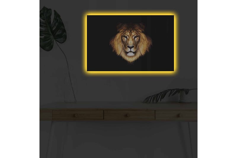 Canvas-taulu LED-valaistuksella - Leijonanpää intensiivisellä katseella - Kulta / Musta / Ruskea - Sisustustuotteet - Taulu & taide - Canvas-taulu