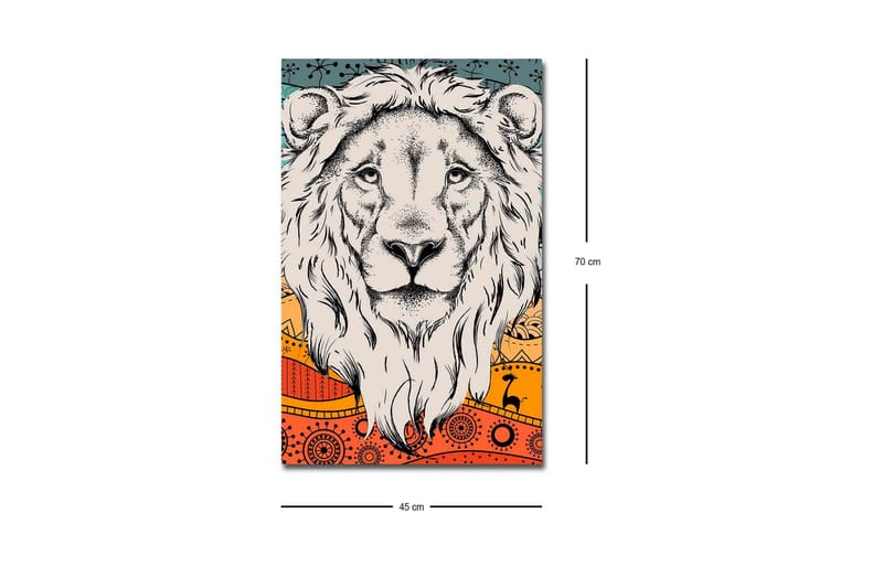 Canvas-taulu LED-valaistuksella - Leijonanpää värikkäällä taustalla ja kuviolla - Harmaa / Oranssi / Sininen - Sisustustuotteet - Taulu & taide - Canvas-taulu