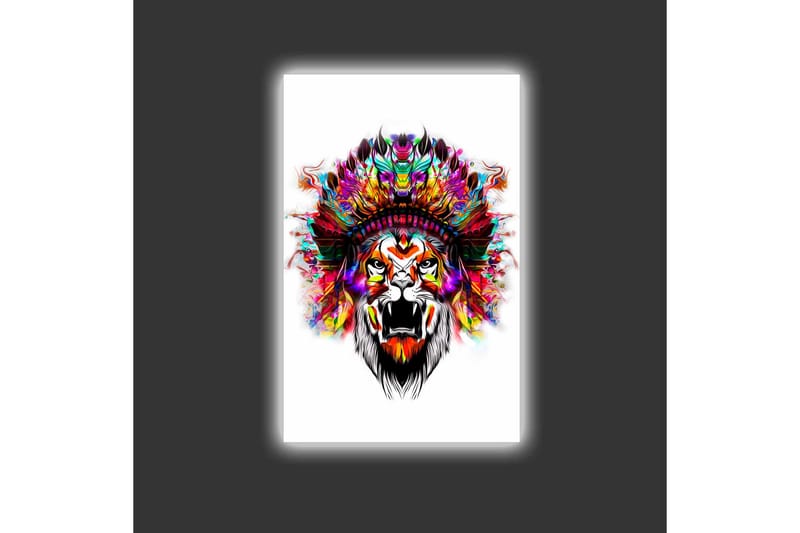 Canvas-taulu LED-valaistuksella - Leijonanpää värikkäillä höyhenillä - Oranssi / Violetti / Vihreä - Sisustustuotteet - Taulu & taide - Canvas-taulu