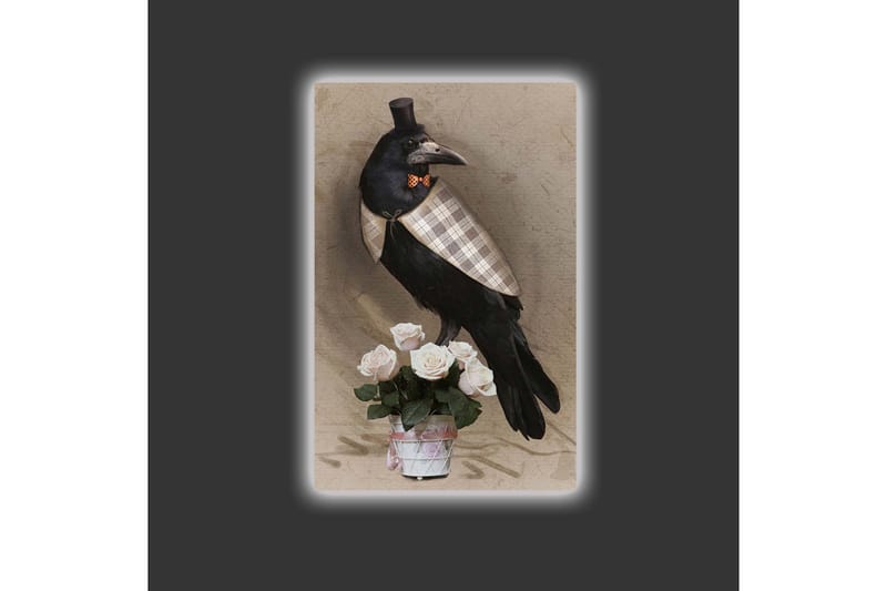 Canvas-taulu LED-valaistuksella - Lintu elegantissa asussa ruusukimpun kanssa - Musta / Vaaleanpunainen / Beige - Sisustustuotteet - Taulu & taide - Canvas-taulu