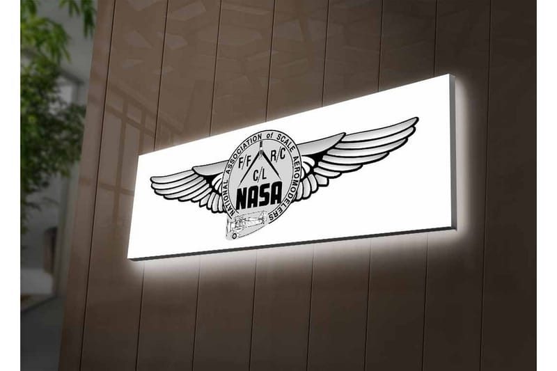 Canvas-taulu LED-valaistuksella - Logo siivillä ja NASA-aiheella - Musta / Harmaa - Sisustustuotteet - Taulu & taide - Canvas-taulu