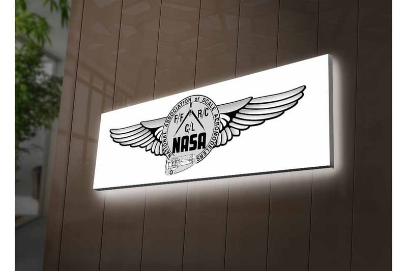 Canvas-taulu LED-valaistuksella - Logo siivillä ja NASA-aiheella - Musta / Harmaa - Sisustustuotteet - Taulu & taide - Canvas-taulu