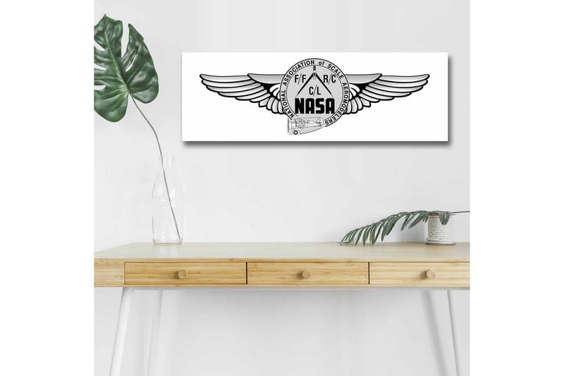 Canvas-taulu LED-valaistuksella - Logo siivillä ja NASA-aiheella - Musta / Harmaa - Sisustustuotteet - Taulu & taide - Canvas-taulu