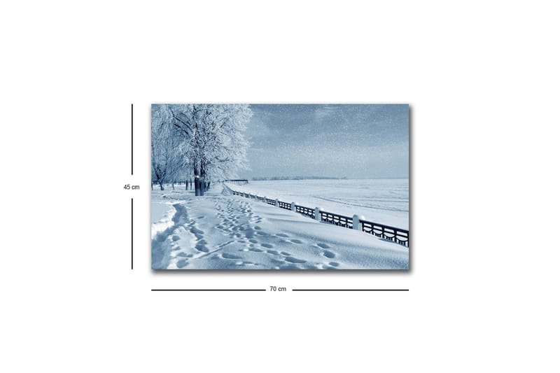Canvas-taulu LED-valaistuksella - Luminen maisema, jossa on jälkiä lumessa ja puita tien varrella - Valkoinen / Vaaleansininen / Harmaa - Sisustustuotteet - Taulu & taide - Canvas-taulu