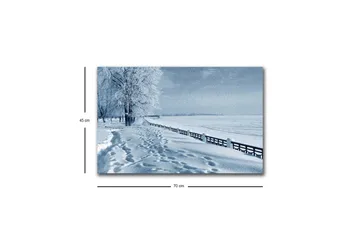 Canvas-taulu LED-valaistuksella - Luminen maisema, jossa on jälkiä lumessa ja puita tien varrella - Valkoinen / Vaaleansininen / Harmaa - Sisustustuotteet - Taulu & taide - Canvas-taulu