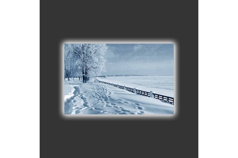 Canvas-taulu LED-valaistuksella - Luminen maisema, jossa on jälkiä lumessa ja puita tien varrella - Valkoinen / Vaaleansininen / Harmaa - Sisustustuotteet - Taulu & taide - Canvas-taulu