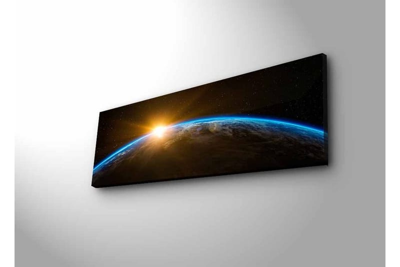 Canvas-taulu LED-valaistuksella - Maa avaruudesta nähtynä, auringonnousu horisontissa - Sininen / Oranssi / Musta - Sisustustuotteet - Taulu & taide - Canvas-taulu
