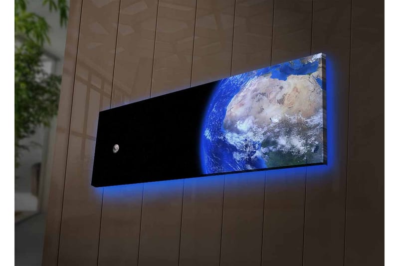 Canvas-taulu LED-valaistuksella - Maa avaruudesta nähtynä, kuu taustalla - Sininen / Harmaa / Musta - Sisustustuotteet - Taulu & taide - Canvas-taulu