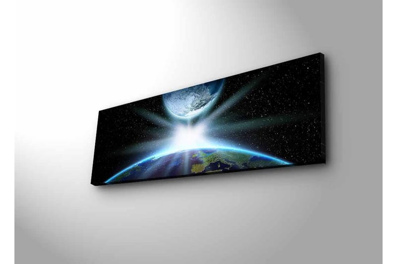 Canvas-taulu LED-valaistuksella - Maa avaruudesta nähtynä, valonsäteet murtuvat ilmakehän läpi - Sininen / Vihreä / Musta - Sisustustuotteet - Taulu & taide - Canvas-taulu