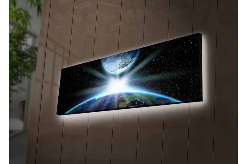 Canvas-taulu LED-valaistuksella - Maa avaruudesta nähtynä, valonsäteet murtuvat ilmakehän läpi - Sininen / Vihreä / Musta - Sisustustuotteet - Taulu & taide - Canvas-taulu