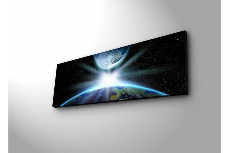 Canvas-taulu LED-valaistuksella - Maa avaruudesta nähtynä, valonsäteet murtuvat ilmakehän läpi - Sininen / Vihreä / Musta - Sisustustuotteet - Taulu & taide - Canvas-taulu