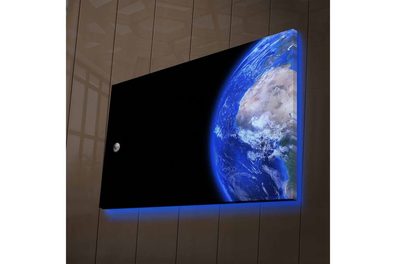 Canvas-taulu LED-valaistuksella - Maa ja Kuu avaruudessa - Sininen / Harmaa / Musta - Sisustustuotteet - Taulu & taide - Canvas-taulu