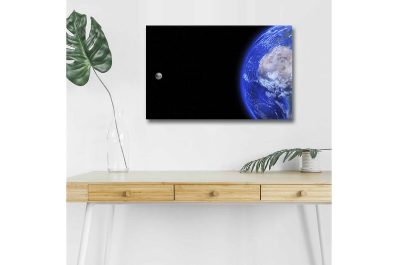 Canvas-taulu LED-valaistuksella - Maa ja Kuu avaruudessa - Sininen / Harmaa / Musta - Sisustustuotteet - Taulu & taide - Canvas-taulu