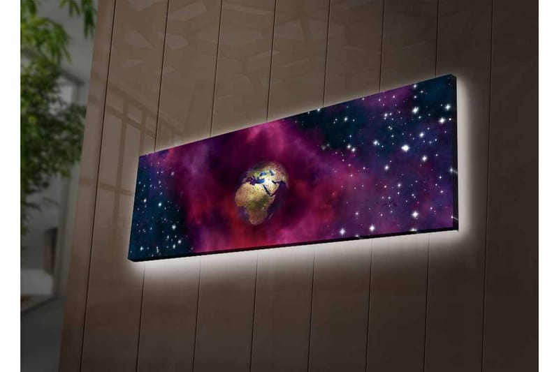 Canvas-taulu LED-valaistuksella - Maapalloa ympäröi tähtiavaruus värikkäillä sumuilla - Violetti / Sininen / Kulta - Sisustustuotteet - Taulu & taide - Canvas-taulu