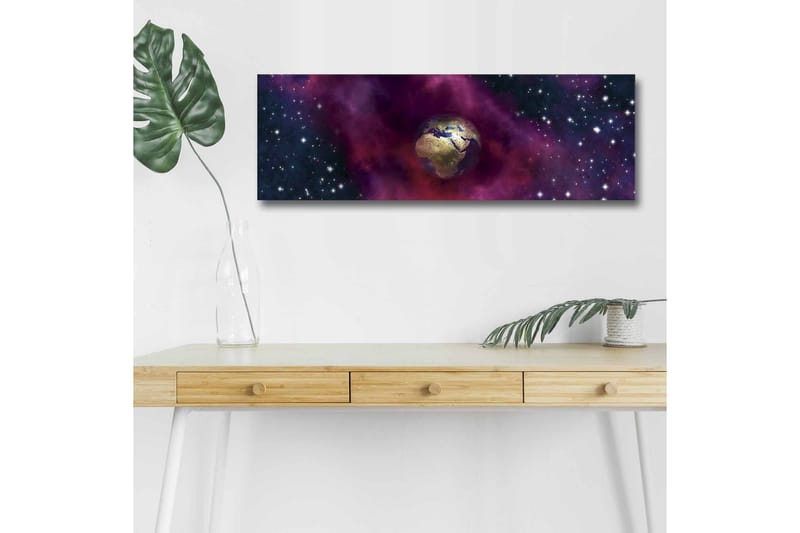 Canvas-taulu LED-valaistuksella - Maapalloa ympäröi tähtiavaruus värikkäillä sumuilla - Violetti / Sininen / Kulta - Sisustustuotteet - Taulu & taide - Canvas-taulu