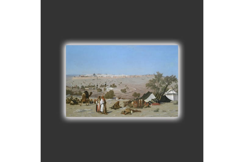 Canvas-taulu LED-valaistuksella - Maisema beduiineilla ja teltoilla aavikkoympäristössä - Sininen / Vihreä / Beige - Sisustustuotteet - Taulu & taide - Canvas-taulu