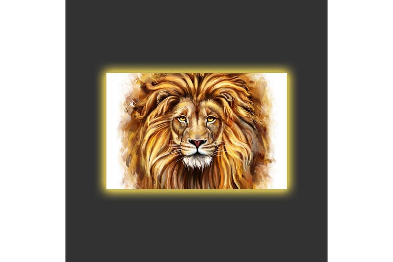 Canvas-taulu LED-valaistuksella - Majesteettinen leijonanpää yksityiskohtaisella harjalla ja ilmeikkäillä silmillä - Kulta / Ruskea / Beige - Sisustustuotteet - Taulu & taide - Canvas-taulu
