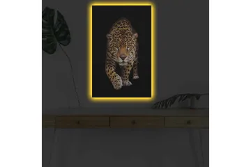 Canvas-taulu LED-valaistuksella - Metsästävä jaguaari tarkennuksessa - Kulta / Musta / Valkoinen - Sisustustuotteet - Taulu & taide - Canvas-taulu