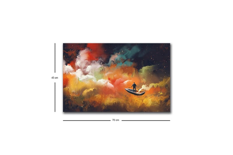 Canvas-taulu LED-valaistuksella - Mies veneessä navigoi värikkäiden pilvien läpi - Oranssi / Sininen / Valkoinen - Sisustustuotteet - Taulu & taide - Canvas-taulu