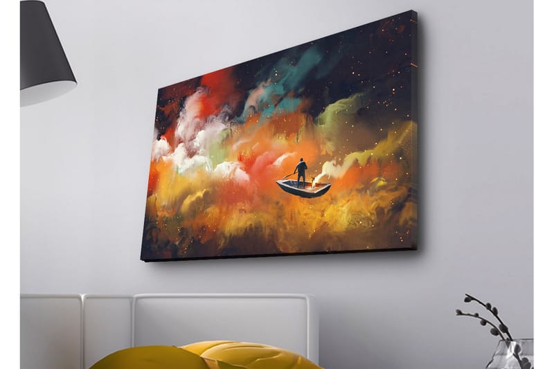 Canvas-taulu LED-valaistuksella - Mies veneessä navigoi värikkäiden pilvien läpi - Oranssi / Sininen / Valkoinen - Sisustustuotteet - Taulu & taide - Canvas-taulu