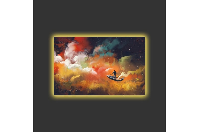 Canvas-taulu LED-valaistuksella - Mies veneessä navigoi värikkäiden pilvien läpi - Oranssi / Sininen / Valkoinen - Sisustustuotteet - Taulu & taide - Canvas-taulu