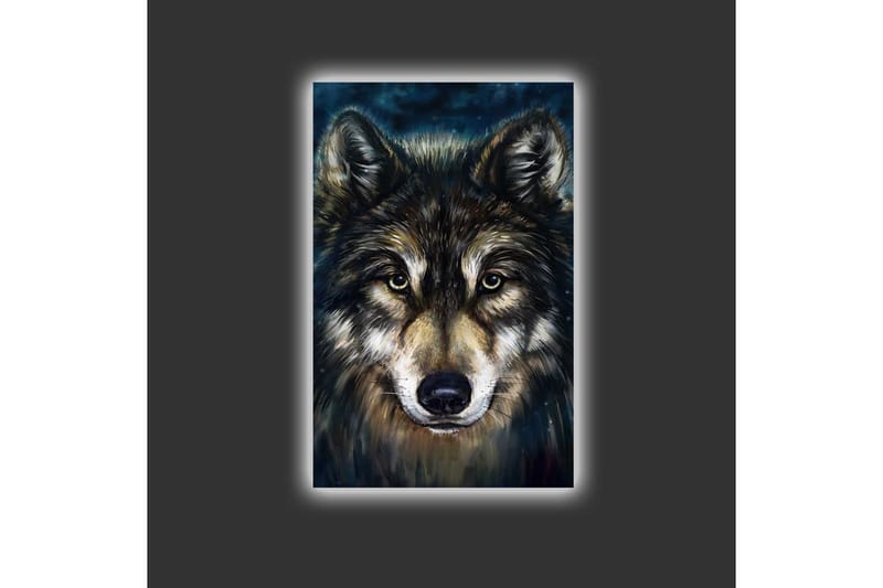 Canvas-taulu LED-valaistuksella - Muotokuva sudesta intensiivisin silmin - Tummanruskea / Beige / Musta - Sisustustuotteet - Taulu & taide - Canvas-taulu