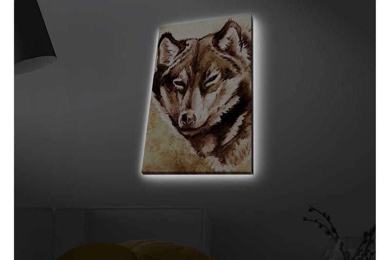 Canvas-taulu LED-valaistuksella - Muotokuva sudesta keskittyneellä katseella - Ruskea / Beige - Sisustustuotteet - Taulu & taide - Canvas-taulu