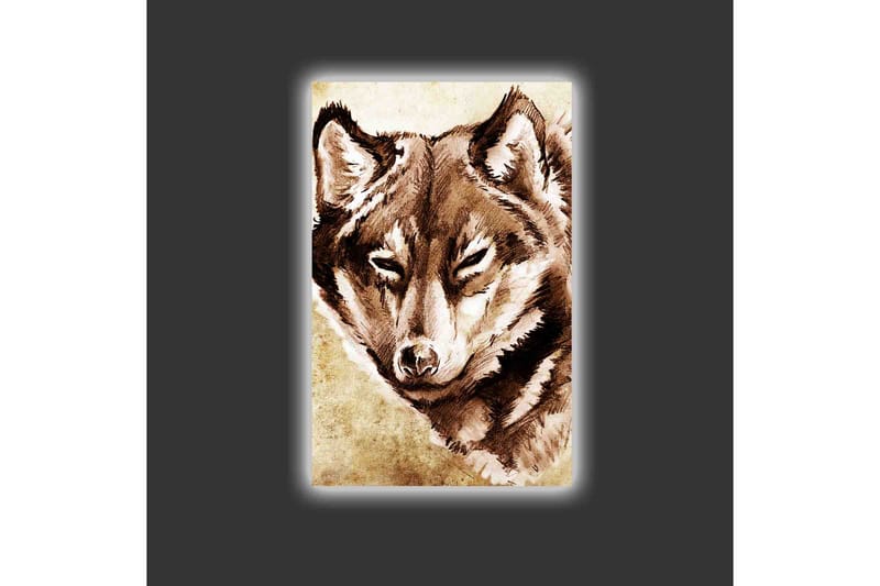 Canvas-taulu LED-valaistuksella - Muotokuva sudesta keskittyneellä katseella - Ruskea / Beige - Sisustustuotteet - Taulu & taide - Canvas-taulu