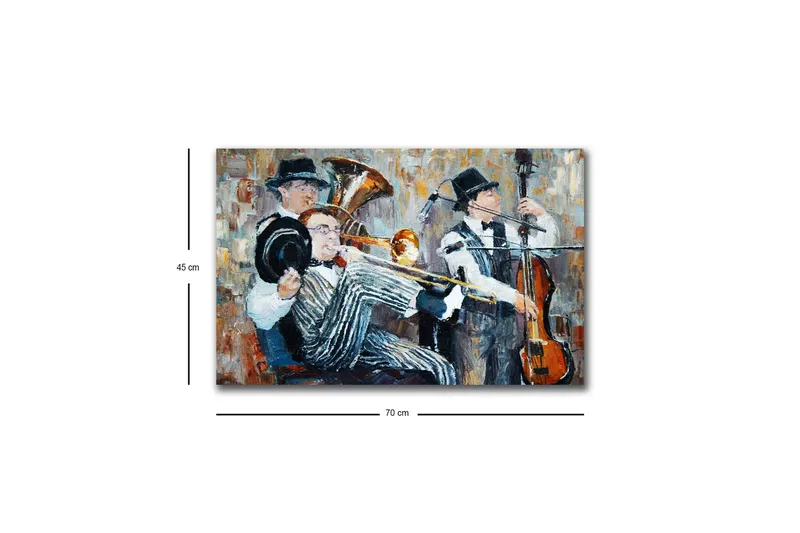 Canvas-taulu LED-valaistuksella - Musiikkiesitys kolmen soittavan muusikon kanssa - Tummansininen / Oranssi / Valkoinen - Sisustustuotteet - Taulu & taide - Canvas-taulu