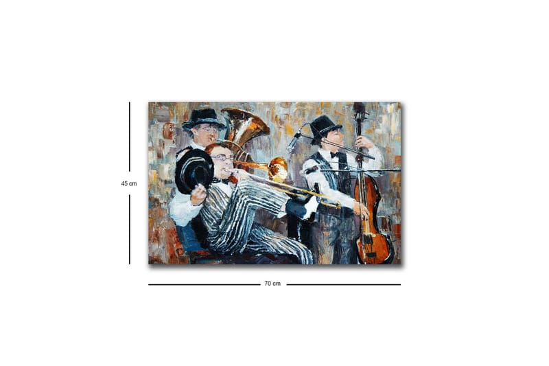 Canvas-taulu LED-valaistuksella - Musiikkiesitys kolmen soittavan muusikon kanssa - Tummansininen / Oranssi / Valkoinen - Sisustustuotteet - Taulu & taide - Canvas-taulu