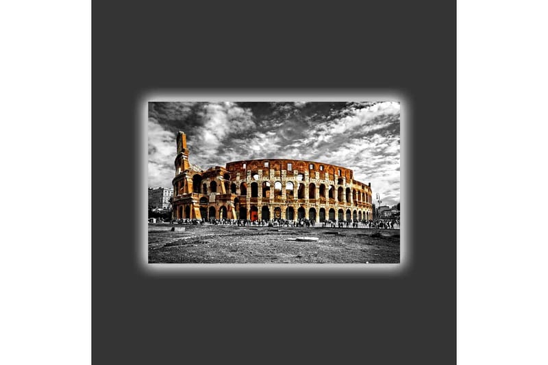 Canvas-taulu LED-valaistuksella - mustavalkoinen Colosseum oransseilla ja punaisilla vivahteilla - Musta / Oranssi / Punainen - Sisustustuotteet - Taulu & taide - Canvas-taulu