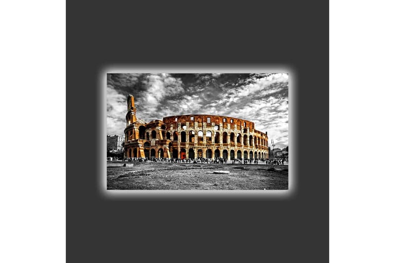 Canvas-taulu LED-valaistuksella - mustavalkoinen Colosseum oransseilla ja punaisilla vivahteilla - Musta / Oranssi / Punainen - Sisustustuotteet - Taulu & taide - Canvas-taulu