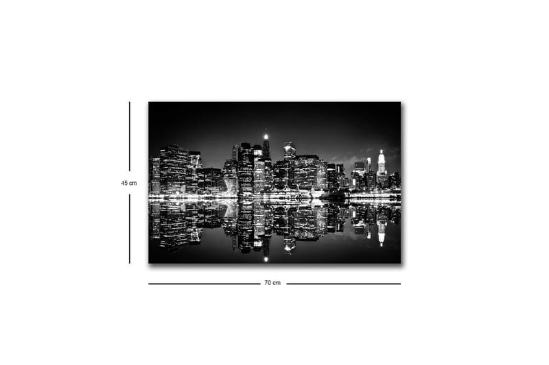 Canvas-taulu LED-valaistuksella - mustavalkoinen kaupunkisiluetti heijastuksilla veden pinnalla - Musta / Valkoinen / Harmaa - Sisustustuotteet - Taulu & taide - Canvas-taulu
