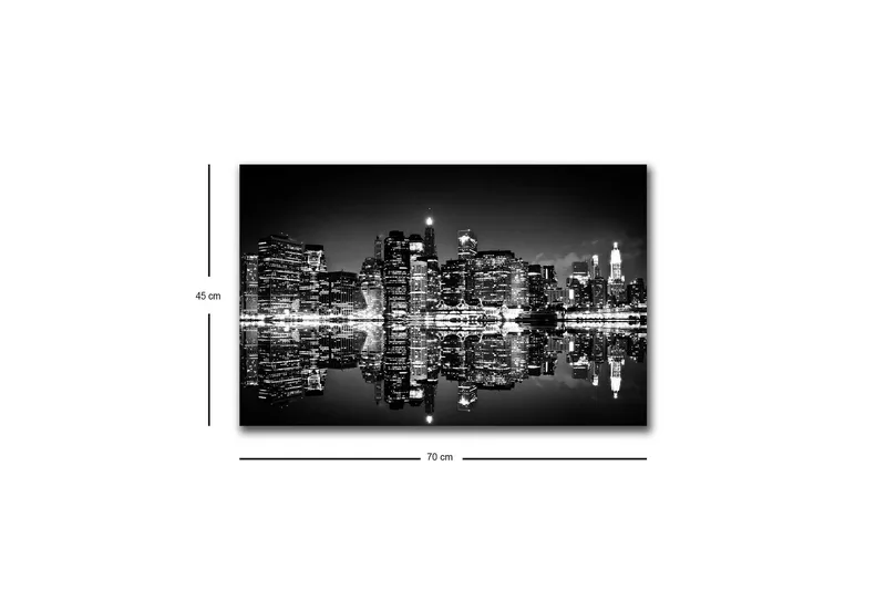 Canvas-taulu LED-valaistuksella - mustavalkoinen kaupunkisiluetti heijastuksilla veden pinnalla - Musta / Valkoinen / Harmaa - Sisustustuotteet - Taulu & taide - Canvas-taulu