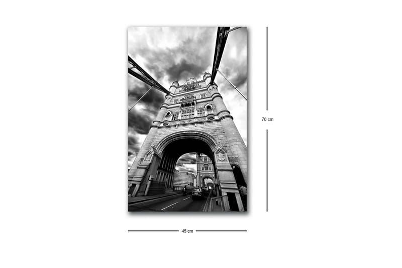 Canvas-taulu LED-valaistuksella - mustavalkoinen kuva Tower Bridgestä Lontoossa dramaattisten pilvien keskellä - Musta / Valkoinen / Harmaa - Sisustustuotteet - Taulu & taide - Canvas-taulu