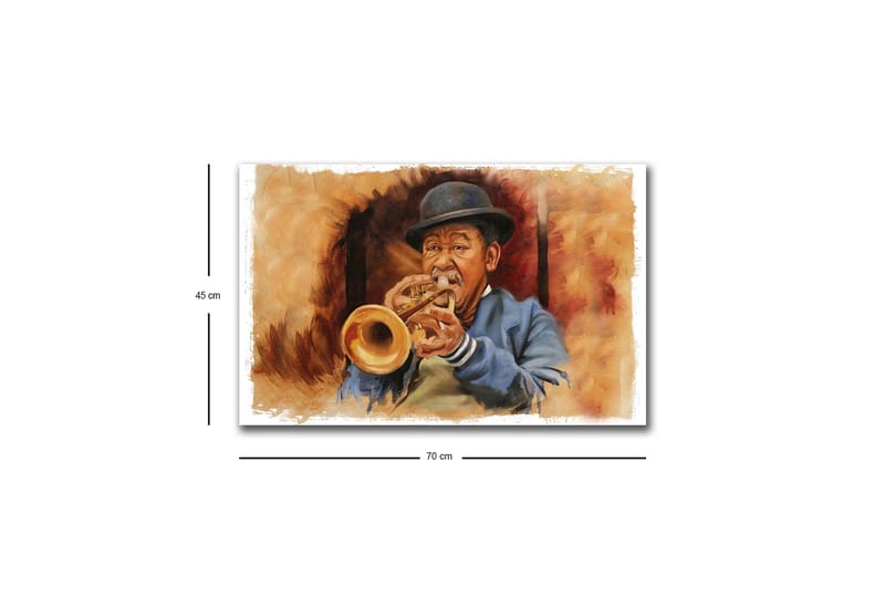 Canvas-taulu LED-valaistuksella - Muusikko soittaa trumpettia ilmeikkäillä piirteillä - Ruskea / Sininen / Beige - Sisustustuotteet - Taulu & taide - Canvas-taulu