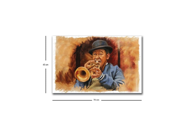 Canvas-taulu LED-valaistuksella - Muusikko soittaa trumpettia ilmeikkäillä piirteillä - Ruskea / Sininen / Beige - Sisustustuotteet - Taulu & taide - Canvas-taulu