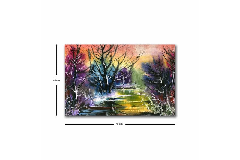 Canvas-taulu LED-valaistuksella - Mysteerinen maisema puiden siluetteineen hämärässä - Violetti / Vihreä / Musta - Sisustustuotteet - Taulu & taide - Canvas-taulu