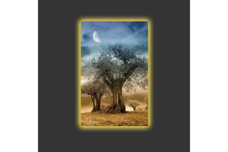 Canvas-taulu LED-valaistuksella - Mystinen maisema puiden siluetteineen kuun alla - Harmaa / Ruskea / Musta - Sisustustuotteet - Taulu & taide - Canvas-taulu