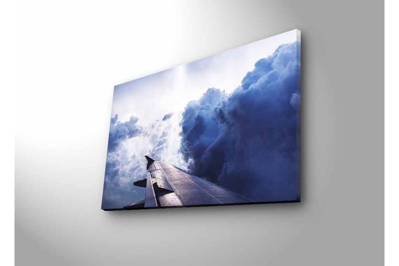 Canvas-taulu LED-valaistuksella - Näkymä lentokoneen siivestä kohti dramaattisia pilvimuodostelmia - Tummansininen / Vaaleanharmaa / Valkoinen - Sisustustuotteet - Taulu & taide - Canvas-taulu
