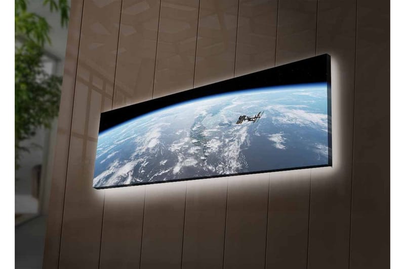 Canvas-taulu LED-valaistuksella - Näkymä Maahan avaruudesta, kansainvälinen avaruusasema tarkennuksena - Sininen / Valkoinen / Musta - Sisustustuotteet - Taulu & taide - Canvas-taulu