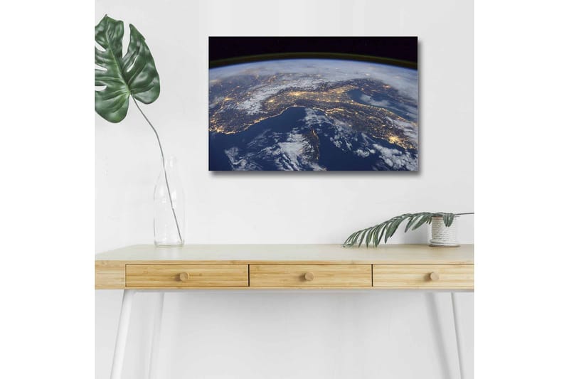 Canvas-taulu LED-valaistuksella - Näkymä maapalloon ja kaupunkeihin valaistuna yöllä - Tummansininen / Valkoinen / Keltainen - Sisustustuotteet - Taulu & taide - Canvas-taulu