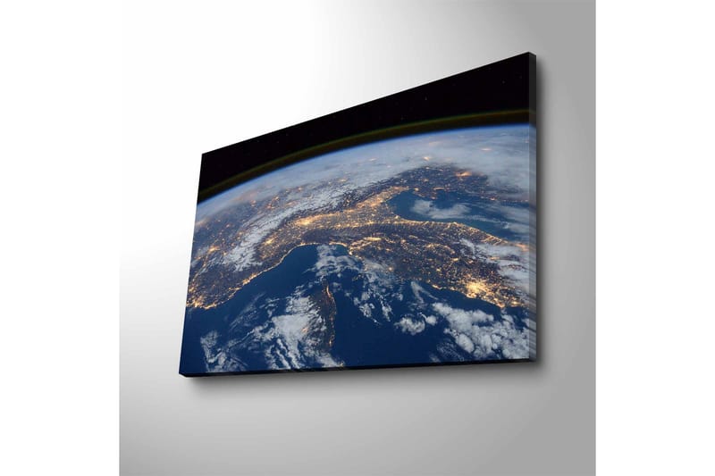 Canvas-taulu LED-valaistuksella - Näkymä maapalloon ja kaupunkeihin valaistuna yöllä - Tummansininen / Valkoinen / Keltainen - Sisustustuotteet - Taulu & taide - Canvas-taulu