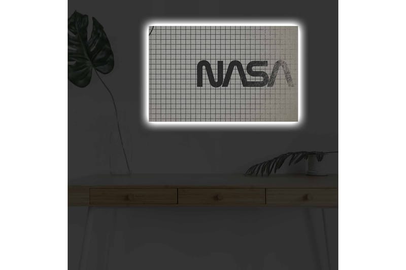 Canvas-taulu LED-valaistuksella - NASA-logon graafinen esitys ruutukuviolla - Musta / Valkoinen / Harmaa - Sisustustuotteet - Taulu & taide - Canvas-taulu